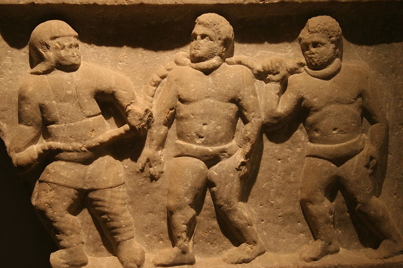 Roman collared slaves - Marble relief, from Smyrna (Izmir)